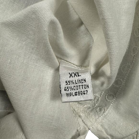 Linen Shirt Men's XXL Vintage Smokey Joes Embroidered Floral Design White Button - Picture 10 of 11